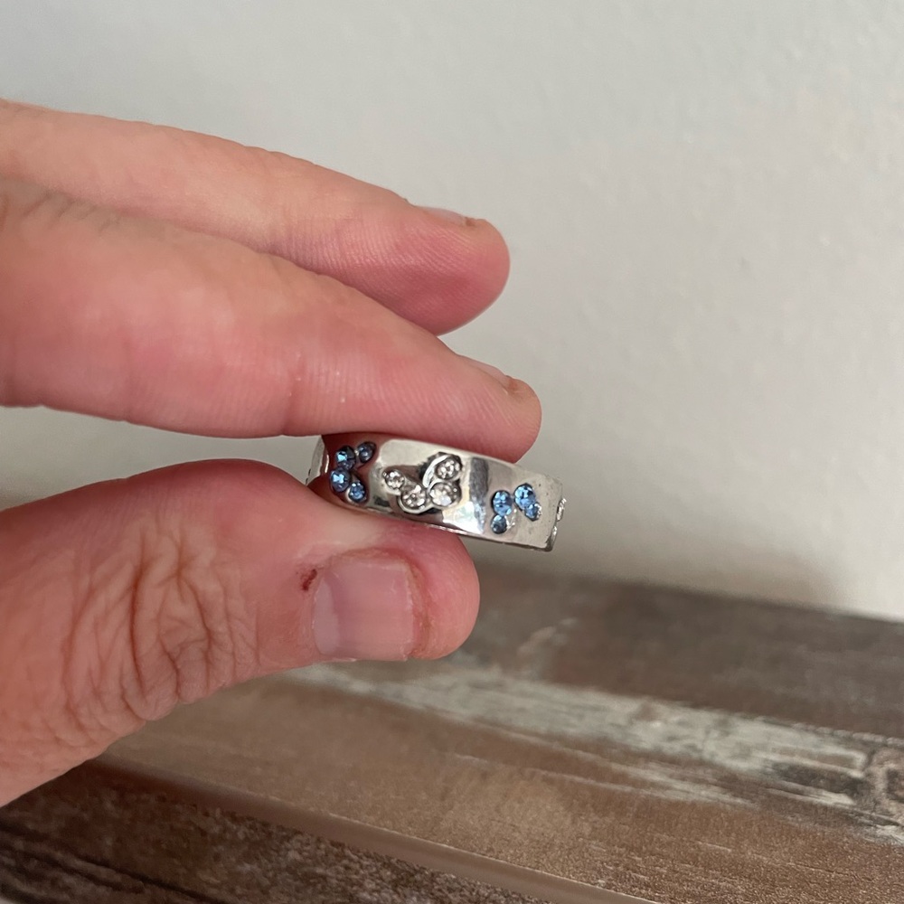 Silver Ring with Blue & White Butterfly Accents